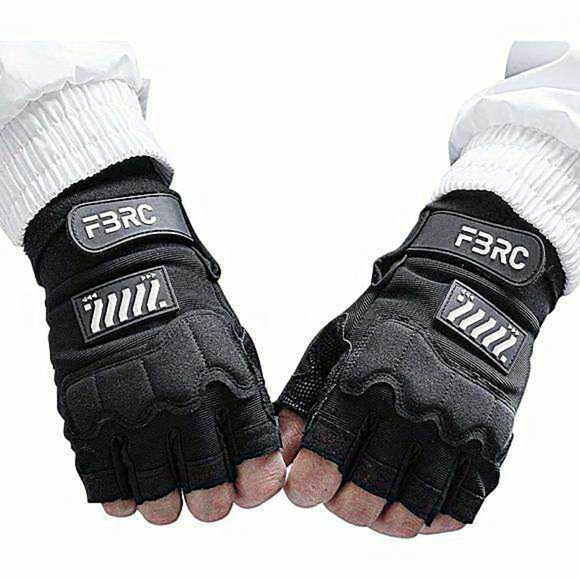Men Women Black‎ Tactical Fingerless Logo Gloves - Picture 1 of 2